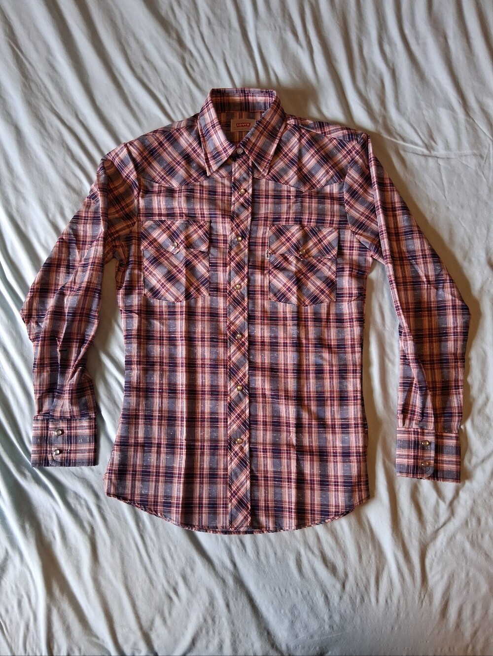 VTG 1980s Levi's Red, Blue & White Plaid Western Long Sleeve Shirt Adult S